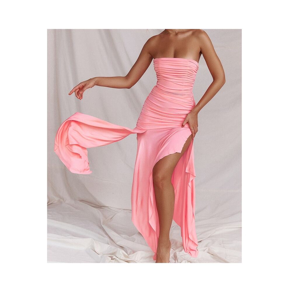 House of CB Ivana Apricot Gathered Asymmetric Maxi Dress Size S Small